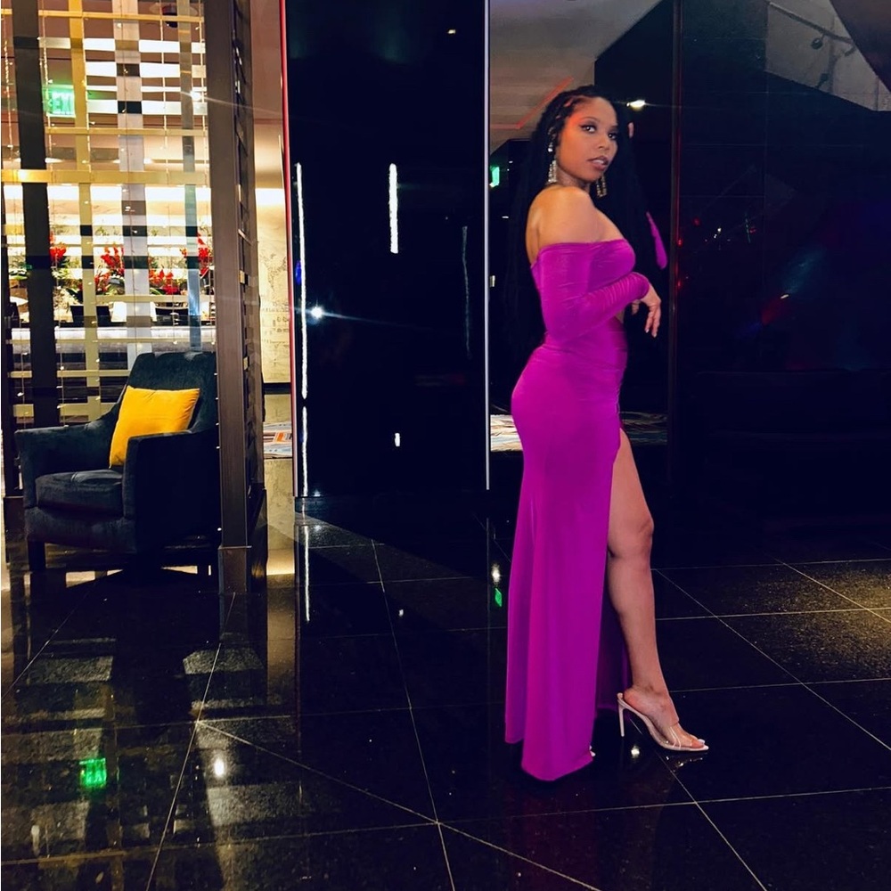 Vibrant Purple Off-Shoulder Gown